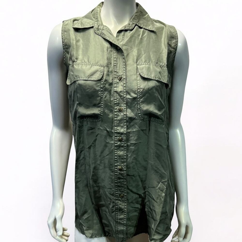 Stunt Collections Small Earthy Green Silk Sleeveless Blouse